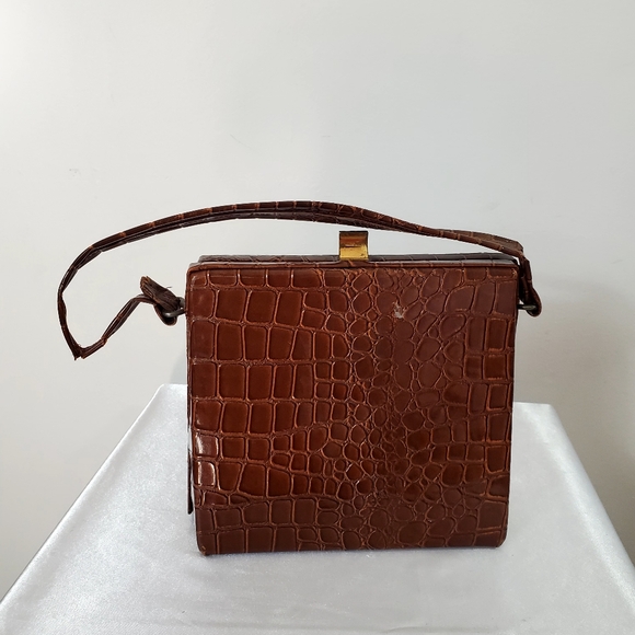 Vintage 70s Alligator Satchel Genuine Reptile Skin - Picture 2 of 12